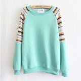 Mix color knitted embroidery sleeve high quality fleece inside winter women's hoodies warm sweatshirts
