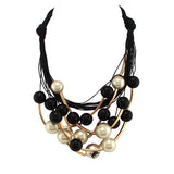 Maxi Jewelry imitation Pearl Necklace Black Rope Chain Bead Golden Tube Statement Collar Choker Necklace For Women Dress Collier