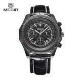Megir fashion casual stop watches for men luminous running brand watch for man leather quartz watch male