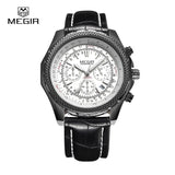 Megir fashion casual stop watches for men luminous running brand watch for man leather quartz watch male