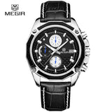 Megir fashion sport quartz watches men casual leather brand wristwatch man hot waterproof luminous stop watch for male hour 