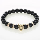 Men Bracelets Gold Plated Leopard Charm Bracelet Matte Onyx Natural Stones For Women Man Fashion Jewelry