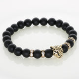 Men Bracelets Gold Plated Leopard Charm Bracelet Matte Onyx Natural Stones For Women Man Fashion Jewelry
