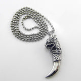 Men' Jewelry Antique Silver Tribal Stark Wolf Fang Tooth Pendant Necklace Vintage Wolf Tooth Dragon Titanium Pendant Necklace