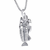 Men Jewelry Necklaces Fish Bone Design Stainless Steel Vintage Pendant Box Chain Necklace Black/Golden/White