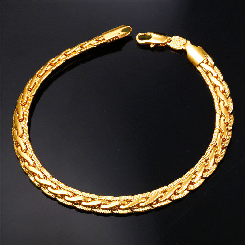 Men Jewelry Vintage Bracelet 18K Stamp 18K Gold Plated Fashion Jewelry 6MM 21CM Men Accessories Gold Bracelet