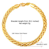 Men Jewelry Vintage Bracelet 18K Stamp 18K Gold Plated Fashion Jewelry Free Shipping 6MM 21CM Men Accessories Gold Bracelet 