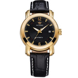 Men Mechanical Hand Wind Classic Simple Black Stainless Steel Case Luxury Date Clock Mens Wrist Watch,Leather Strap Men Watches
