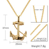 Men Stainless Steel Necklace 18K Gold Plated Titanium Anchor Pendant Jewelry 50mm Length Steel Chain Necklace Gift for Boyfriend