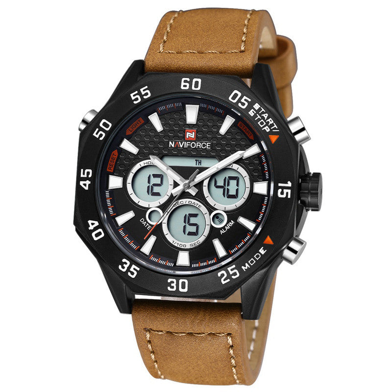 Men Watches NAVIFORCE Luxury Brand Genuine Leather Quartz Clock Digital LED Watch Army Military Sport Watch