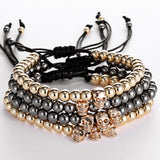 Men girl Bracelets 24K Gold Plated Skull beads & 6mm Titanium Steel Beads skull Buddha Black Rope Braiding Men Macrame Bracelet