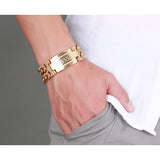 Men's 316L Stainless Steel Jewelry Great Wall Pattern 18K Gold Plated Double Hand Chain Men Bracelet For Male