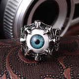 Men's Vintage Silver Dragon Claw Amber Evil Eye Skull Rings Stainless Steel Biker Ring Devil Eyeball Halloween Party Props
