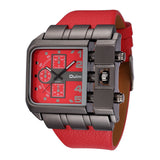 Men's Wrist Watches Luxury Design Oulm Quartz Watch Men Square Dial Leather Strap Male Military Antique Clock 
