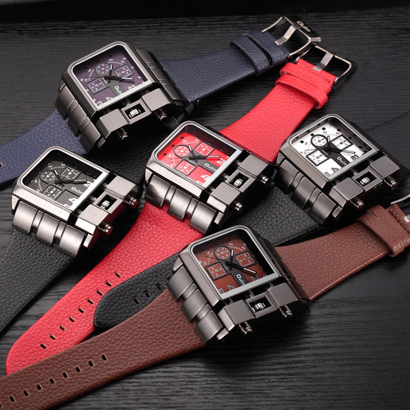 Men's Wrist Watches Luxury Design Oulm Quartz Watch Men Square Dial Leather Strap Male Military Antique Clock