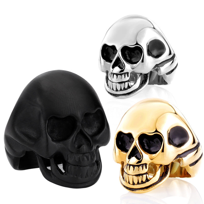 Men 316L Stanless Steel Fashion Jewelry Men's Punk Smooth Middle Knuckle Paver Black/Gold Skull Rings