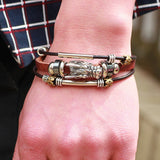 Men Accessoires homme Tibetan silver men leather bracelet fashion male vintage parataxis dragon Multilayer jewelry