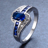 Men Women Blue Oval Ring Vintage White Gold Filled Jewelry Christmas Gifts