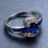 Men Women Blue Oval Ring Vintage White Gold Filled Jewelry Christmas Gifts