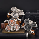 Mens Watches Oulm Top Brand Luxury Military Quartz Watch Unique 3 Small Dials Leather Strap Male Wristwatch Relojes Hombre