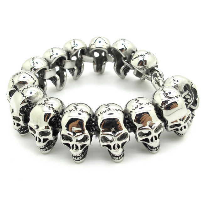 Mens Boys Lots silver Skull Links Chain Bracelet Stainless Steel PUNK Bangle Men's cool vintage Jewellery