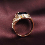 Mens Rings Black Precious Stones Real 18K Gold Ring For Men Retro Texture Engraving Modelling Is Simple And Generous 