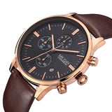 Military Watch Relogio Masculino Men Top Brand MEGIR Genuine Leather Strap Men Watches Chronograph 6 Hands Auto Function Watches