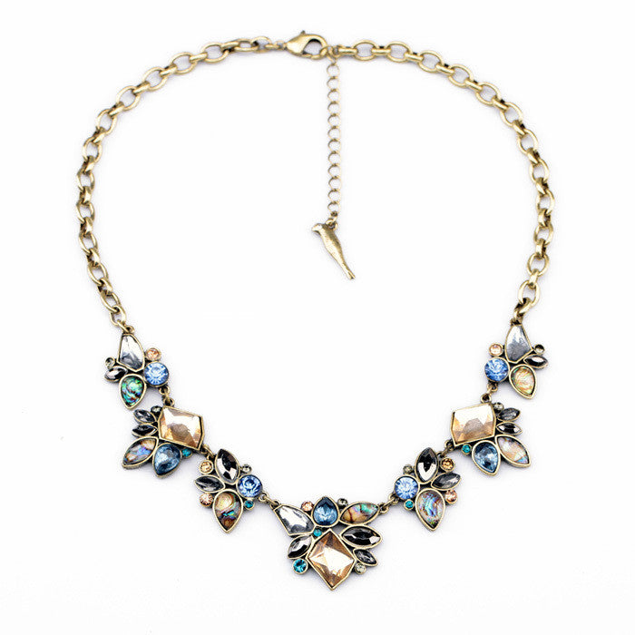 Mixed Color Crystal Pendants Women Statement Necklace Fashion Jewelry