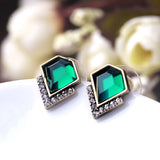 Ms Fashion Classic Emerald Geometric Crystal Stud Earrings