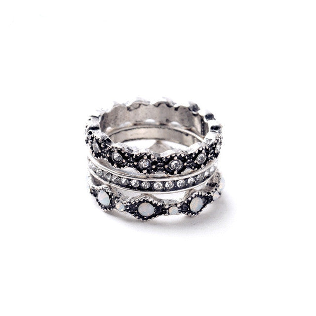 Ms Fashion Crazy Nightclub All Match Trio Plated Ancient Silver Punk Rings
