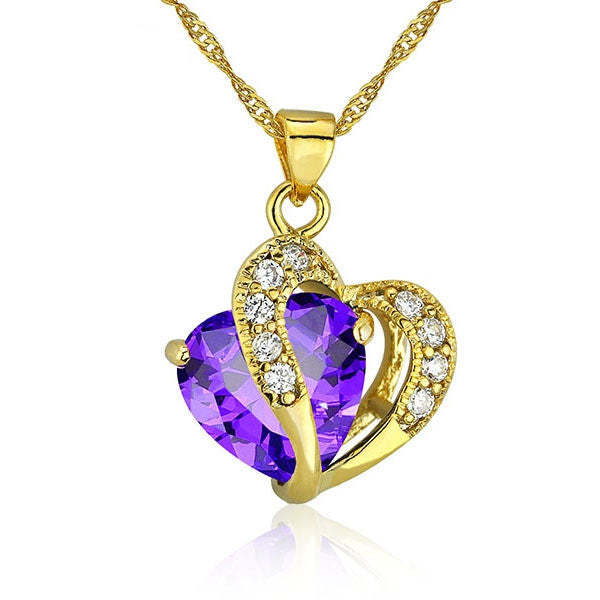 Multi-Color Heart Jewelry For Women 18K Gold Plated CZ Pendant Necklace With Chain Necklaces & Pendants