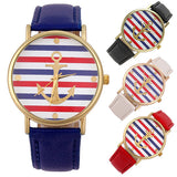 Women's Men's Multi-Color Striped Anchor Faux Leather Analog Quartz Wrist Watch