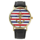Women's Men's Multi-Color Striped Anchor Faux Leather Analog Quartz Wrist Watch