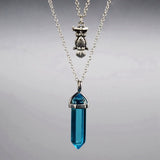 Multi Layer Silver Plated Natural Stone Crystal Opal Pendant Necklace Multilayers Owl Necklaces for Women