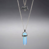 Multi Layer Silver Plated Natural Stone Crystal Opal Pendant Necklace Multilayers Owl Necklaces for Women