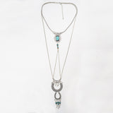Multi Chain Bead Pendant Necklace Fashion Blue Rhine Stone Beautiful Colar Pendentif Collier Fashion for Women