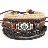 Multilayer Rock Leather Bracelet Men Jewelry Wood Bead Bracelets For Women Vintage Bracelets & Bangles Gift Vintage1Set