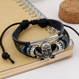 Multilayer Black leather Bracelet Vintage Corsair Skull Bracelet Wristband Simple Jewelry Charm Bracelet For Men Punk Style