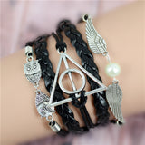 Multilayer Braided Bracelets Vintage Owl Harry Potter wings infinity bracelet, Multicolor woven leather bracelet & Bangle