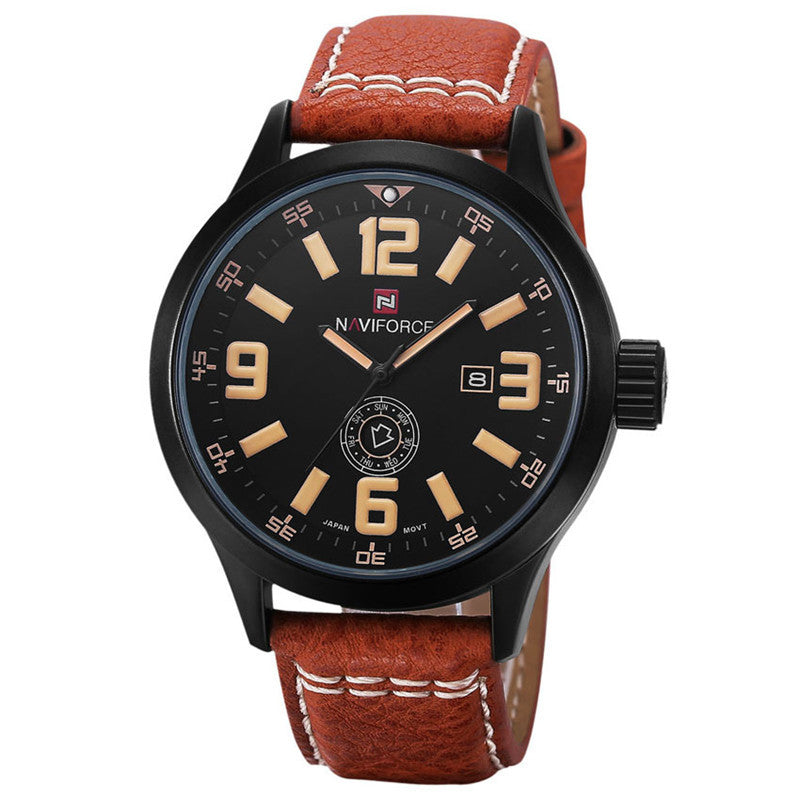 NAVIFORCE Luxury Brand Genuine Leather Strap Analog Date Men's Quartz Watch Casual Watches Men Wristwatch relogio masculino