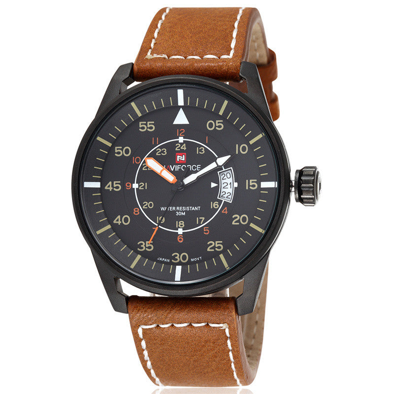 NAVIFORCE New Genuine Leather Watch Men Luxury Brand Quartz Watch Analog Display Date Casual Watch Men Watches