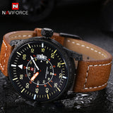 NAVIFORCE New Genuine Leather Watch Men Luxury Brand Quartz Watch Analog Display Date Casual Watch Men Watches