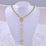 NEW Catholic Goddess Virgen de Guadalupe 6mm beads 18K Gold Plated Rosary Necklace Jewelry Jesus Crucifix Cross Pendant