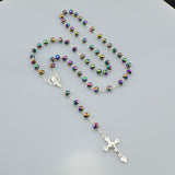 NEW Catholic Saint Virgin Mary Rosary Sparkling Mystery Crystal Beads Necklace Silver Plated Jesus Crucifix Cross Pendant