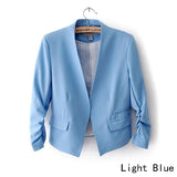 NEW Chic Basic Solid Color Fashion Women 3/4 Sleeve Pockets None Button Woman Slim Short Suit Jacket