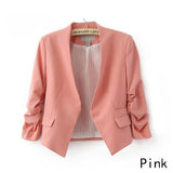 NEW Chic Basic Solid Color Fashion Women 3/4 Sleeve Pockets None Button Woman Slim Short Suit Jacket