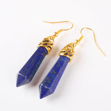 Lapis lazuli Turquoise Amethyst Rose Quartz Black Onyx Opal Hexagon Faceted Hook Dangle Gold Plated Earrings 1Pair