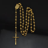 NEW catholic cross pendant Goddess 18k gold plated Trendy long rosary necklace CR027 for mens&women 6mm beads fashion