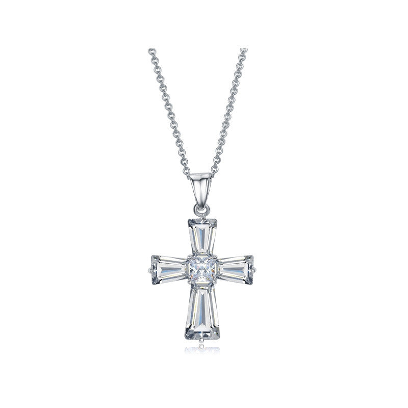 Elegant Cubic Zircon Cross Necklaces Pendants White Gold Plated Cross Christian Jesus Jewelry For Women Accessories