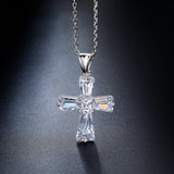 Elegant Cubic Zircon Cross Necklaces Pendants White Gold Plated Cross Christian Jesus Jewelry For Women Accessories